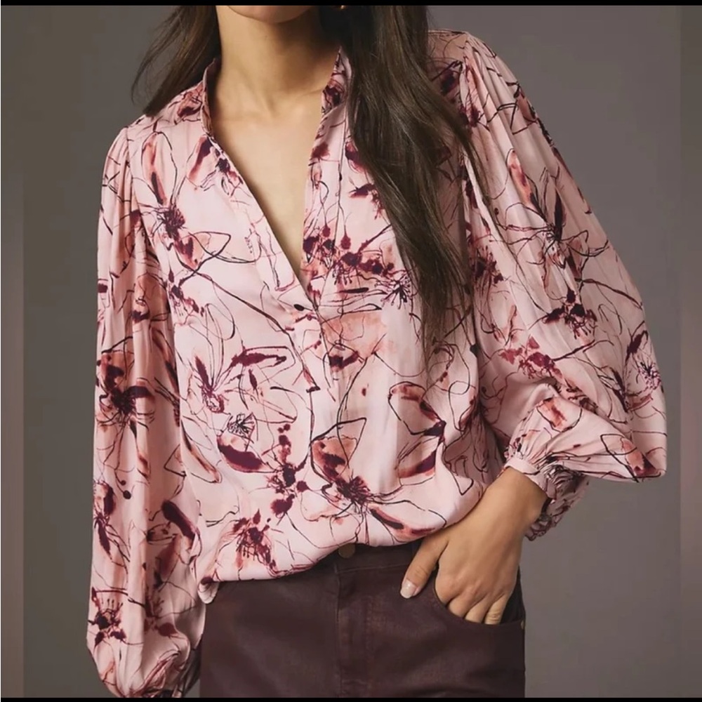 Anthropologie pleated sleeve henley blouse